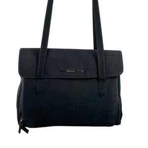 Vintage 90s Enzo Angiolini Black Large Flapover Shoulder Bag Credit Card Storage